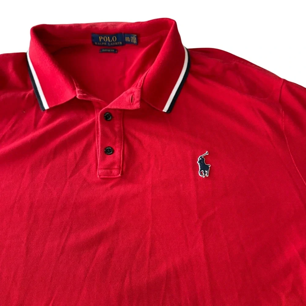 Polo by Ralph Lauren Red Short Sleeve Polo with White & Navy Trim
